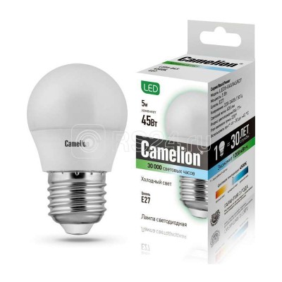 Лампа светодиодная LED5-G45/845/E27 5Вт шар 4500К белый E27 405лм 220-240В Camelion 12030