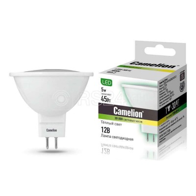 Лампа светодиодная LED5-MR16/830/GU5.3 5Вт 3000К тепл. бел. GU5.3 370лм 12В Camelion 12025