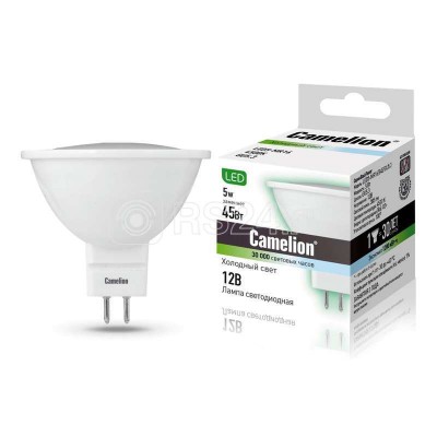 Лампа светодиодная LED5-MR16/845/GU5.3 5Вт 4500К белый GU5.3 385лм 12В Camelion 12026