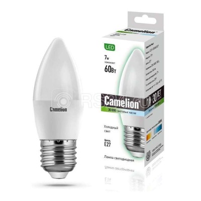 Лампа светодиодная LED7-C35/845/E27 7Вт свеча 4500К белый E27 560лм 220В Camelion 12078