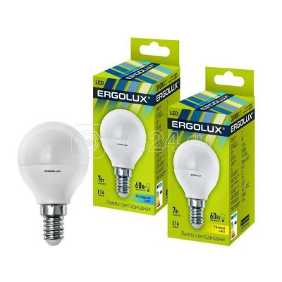 Лампа светодиодная LED-G45-7W-E14-3000K 172-265В "Шар" Ergolux 12142