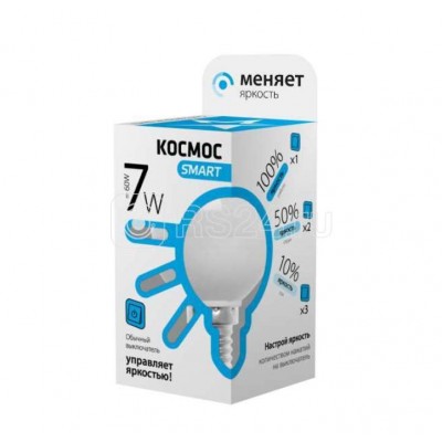 Лампа светодиодная LED GL45 7Вт 220В E14 4500К 3 уровня яркости Космос Smart LksmLEDSD7wGL45E1445