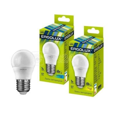 Лампа светодиодная LED-G45-7W-E27-4500K 172-265В "Шар" Ergolux 12145