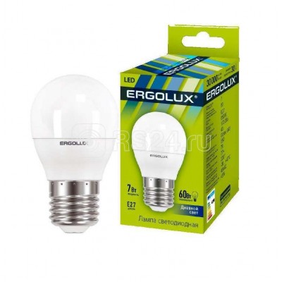 Лампа светодиодная LED-G45-7W-E27-6500K 172-265В "Шар" Ergolux 12877