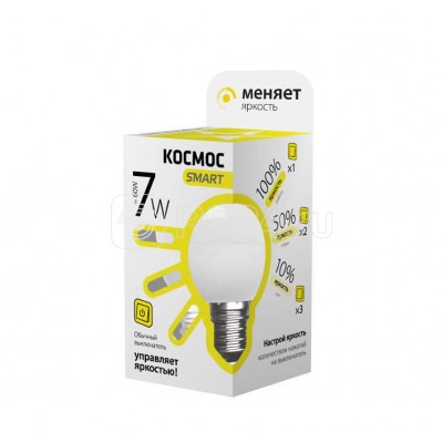 Лампа светодиодная LED GL45 7Вт 220В E27 3000К 3 уровня яркости Космос Smart LksmLEDSD7wGL45E2730