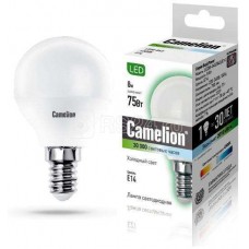 Лампа светодиодная LED8-G45/845/E14 8Вт шар 4500К белый E14 750лм 170-265В Camelion 12393