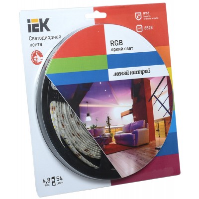 Лента светодиодная ECO LED LSR-3528RGB54-4.8-IP65-12V 5Вт/м (уп.5м) полноцвет. ИЭК LSR1-3-054-65-1-05