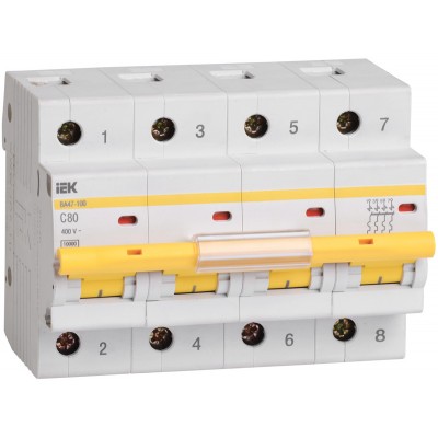 Выключатель автоматический модульный 4п C 63А 10кА ВА47-100 ИЭК MVA40-4-063-C
