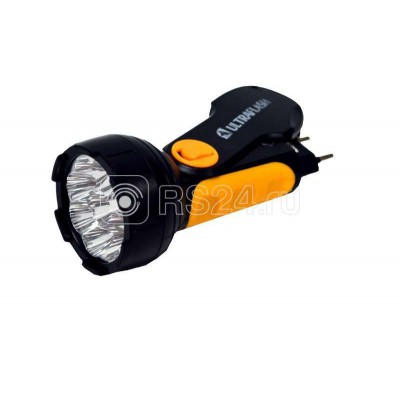 Фонарь LED 3816 (аккум. 220В черн./жел. 9 LED SLA пласт. склад. вилка коробка) Ultraflash 10794