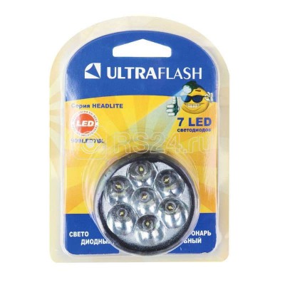 Фонарь налобный 909LED7BL (7LED 1 режим 3хR6 блистер; черн.) Ultraflash 12096