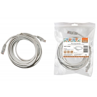 Патч-корд народный U/UTP Cat 5e 4PR 24AWG PVC, литой 5 м, серый