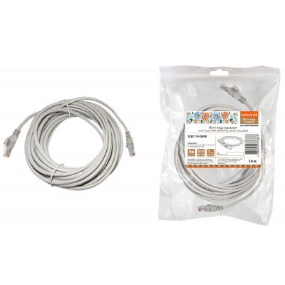 Патч-корд народный U/UTP Cat 5e 4PR 24AWG PVC, литой 10 м, серый