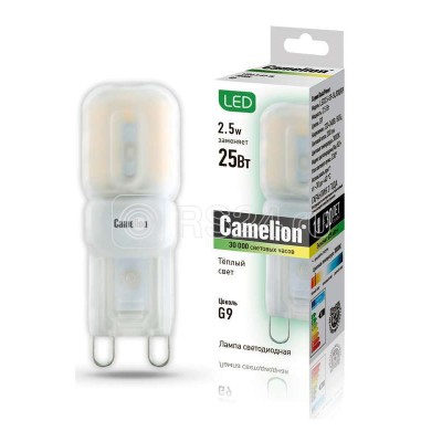 Лампа светодиодная LED2.5-G9-SL/830/G9 2.5Вт капсульная 3000К тепл. бел. G9 200лм 220-240В Camelion 12023